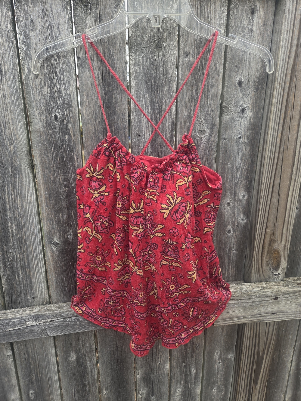 American Eagle Outfitters Red Floral Print Cami with Crisscross Straps